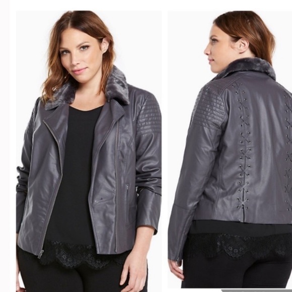 Torrid Lace Up Back Faux Fur Collar Moto Jacket size 12 - Picture 1 of 9